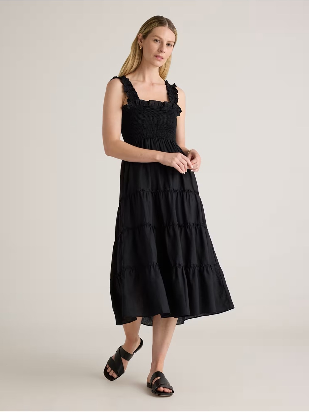 Quince Linen Smocked Midi Dress